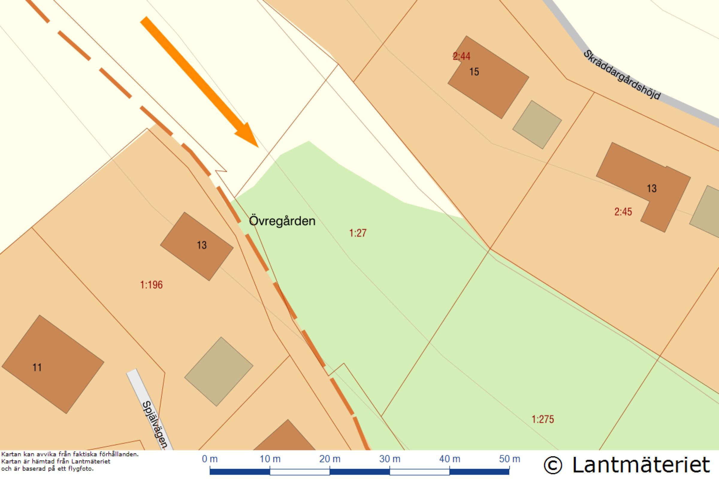Fastighetskarta över Spjälvägen 26